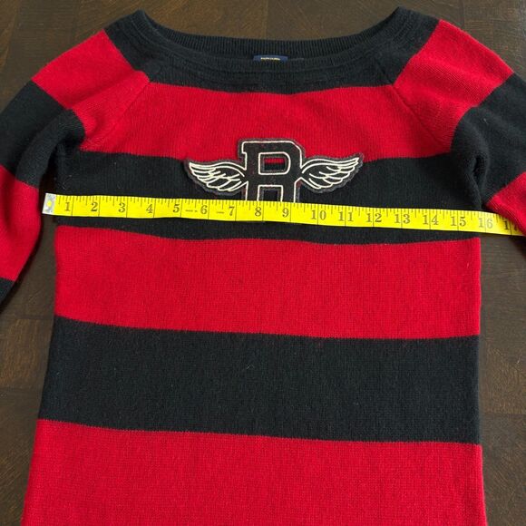 VTG Ralph Lauren Rugby Striped Red Black Wool Cashmere Sweater Winged R Logo S - Picture 6 of 7